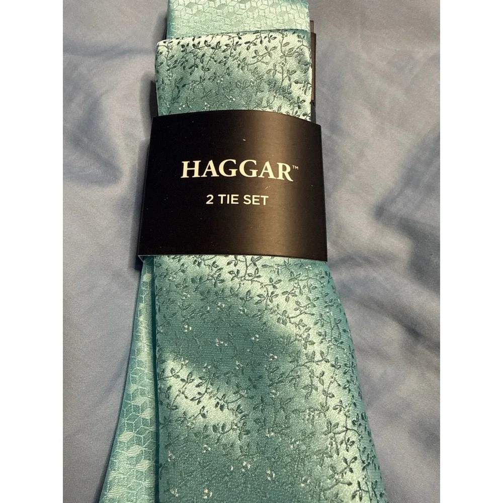 Haggar Mens Tie Mint Seafoam Green Teal Floral Jacquard